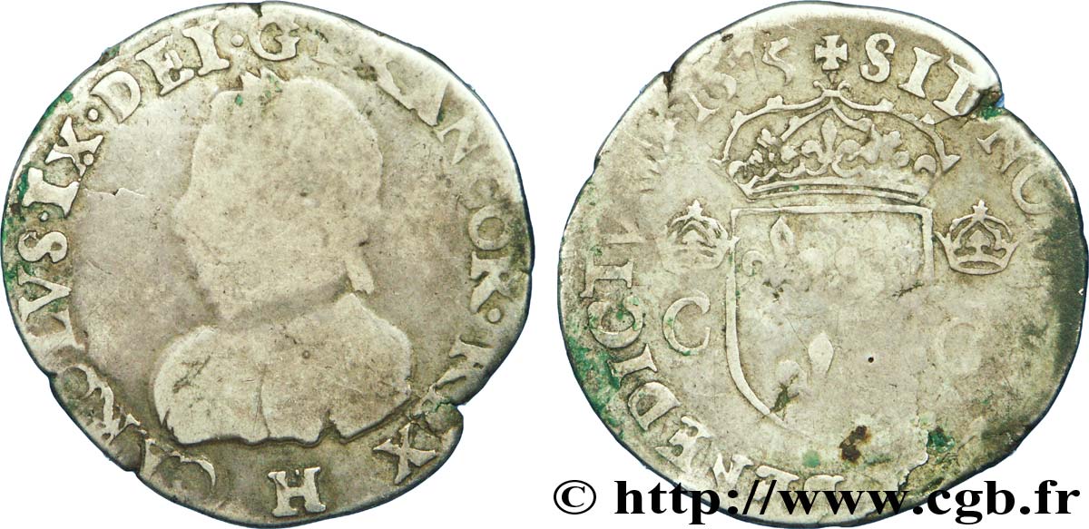 HENRI III. MONNAYAGE AU NOM DE CHARLES IX Demi-teston, 11e type 1575 La Rochelle TB