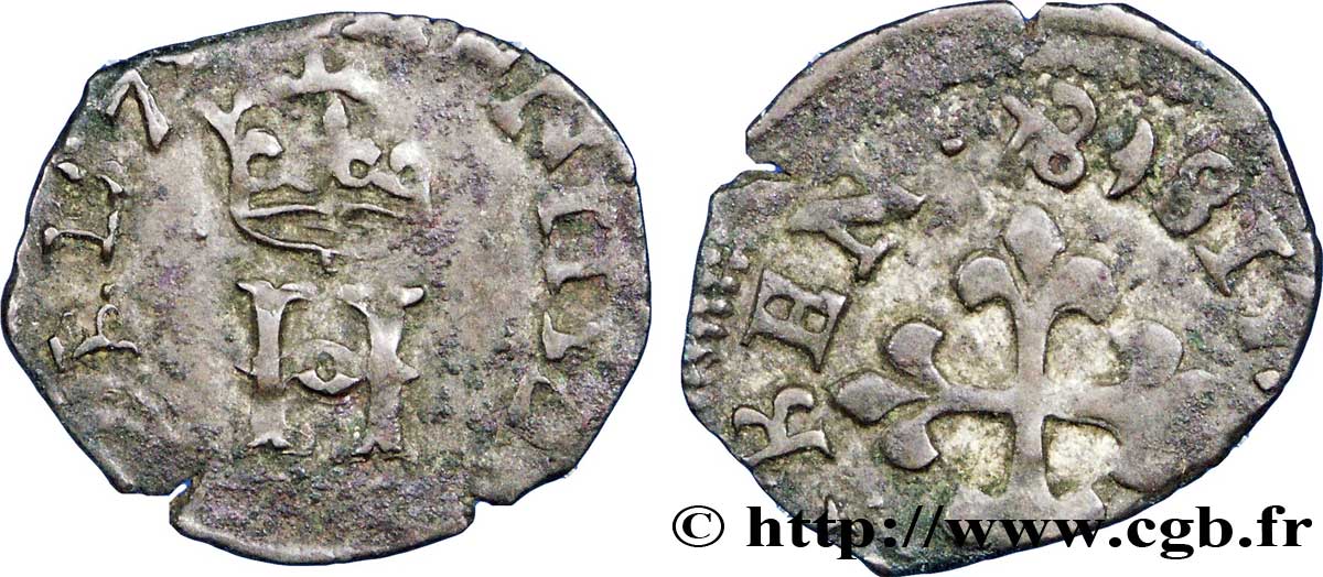 HENRI III Liard à l H couronnée 1579 Aix-en-Provence TB+