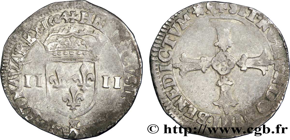 HENRY IV Quart d écu, écu de face, 2e type, écu de face 1604 Aix-en-Provence q.BB