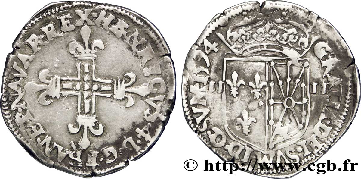 HENRY IV Quart d&nbsp;écu de Navarre 1594 Saint-Palais BB