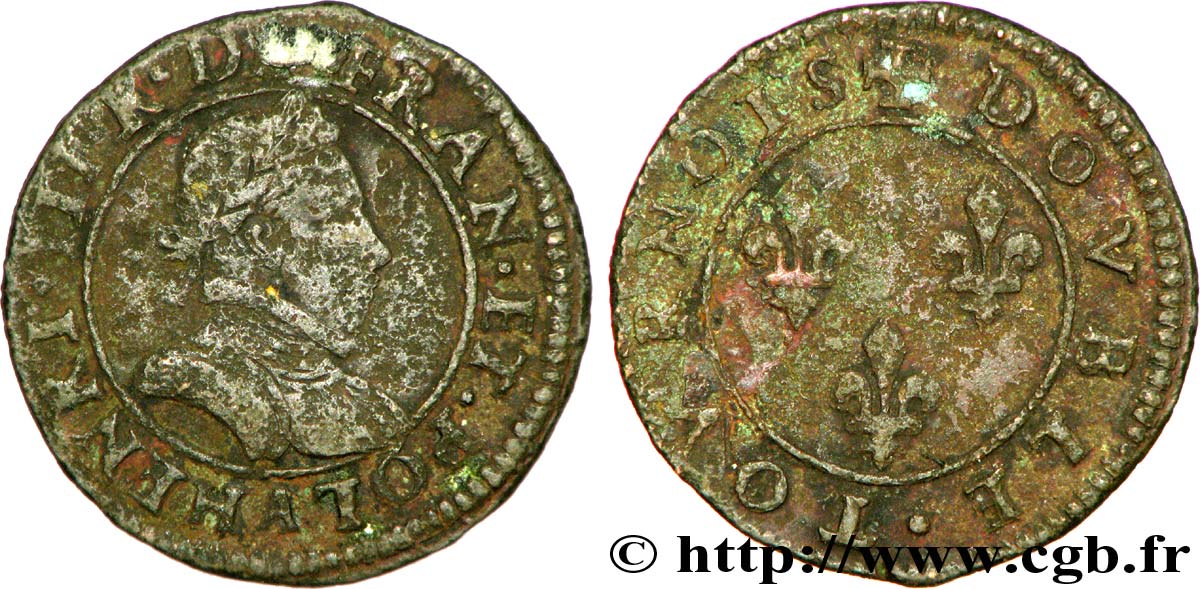 HENRI III Double tournois, 1er type de Paris n.d. Paris, Moulin des Étuves B