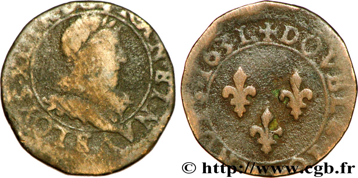 LOUIS XIII  Double tournois, type 1 de Tours 1631 Tours VG