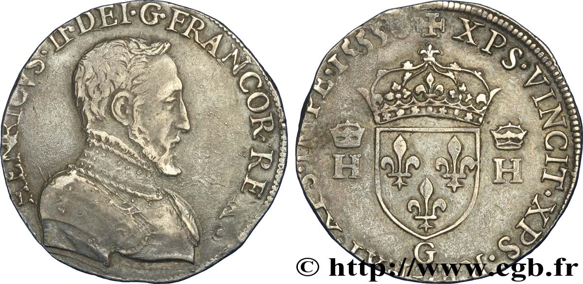 HENRY II Teston à la tête nue, 1er type 1555 Poitiers fVZ