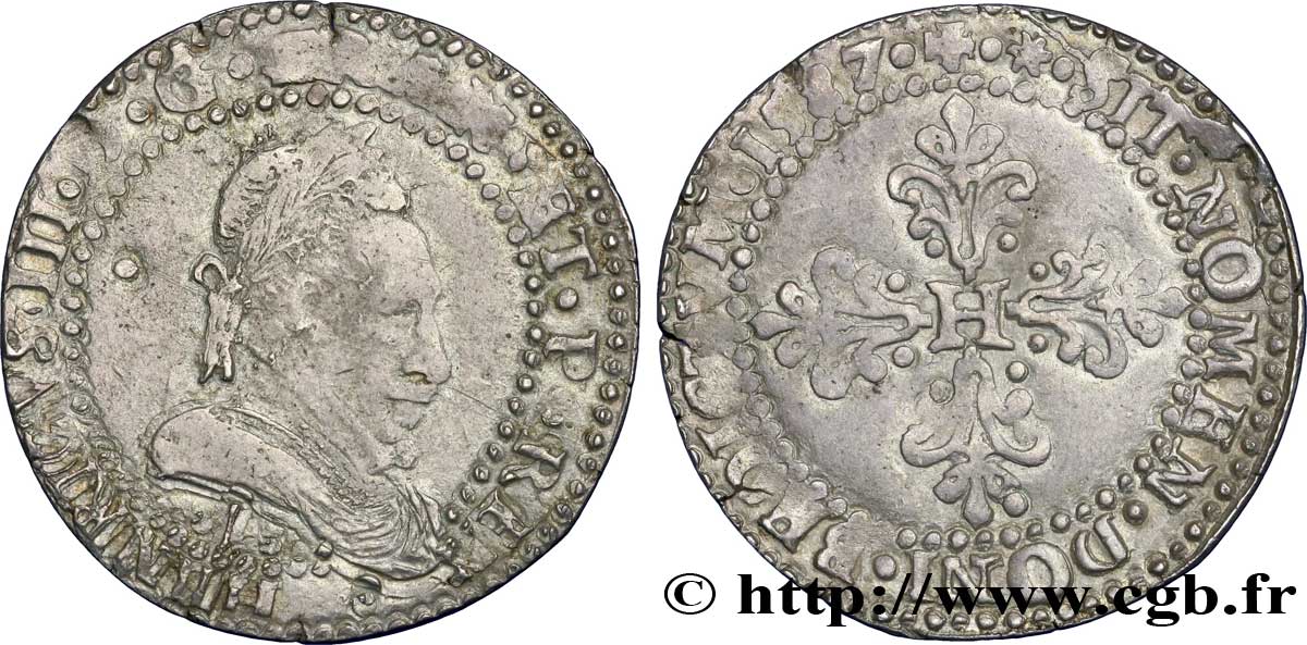 HENRI III Demi-franc au col plat 1587 Limoges TB+/TTB