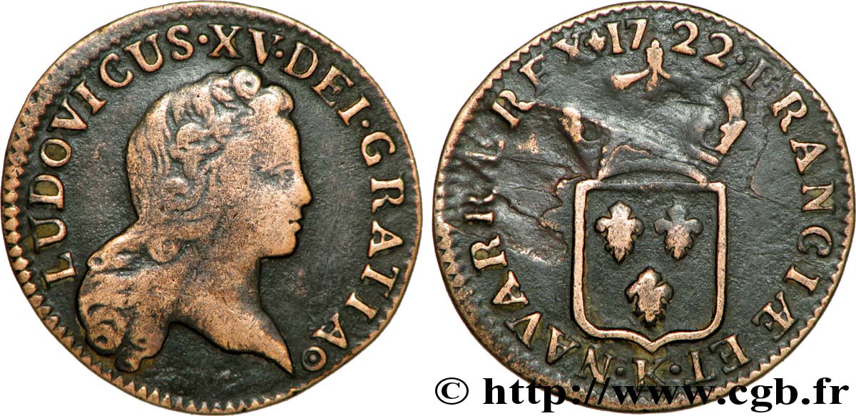 LOUIS XV DIT LE BIEN AIMÉ Demi-sol au buste enfantin 1722 Bordeaux TB