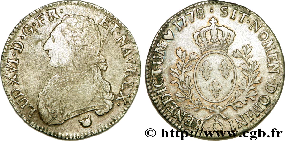 LOUIS XVI Écu aux branches d&nbsp;olivier 1778 Perpignan TB+/TTB