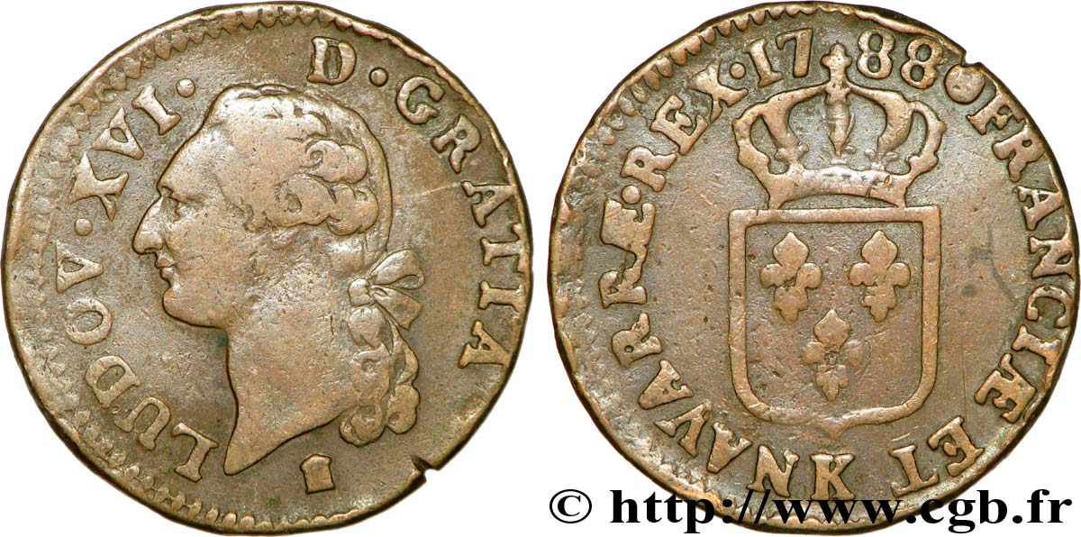 LOUIS XVI Sol dit  à l écu  1788 Bordeaux TB+