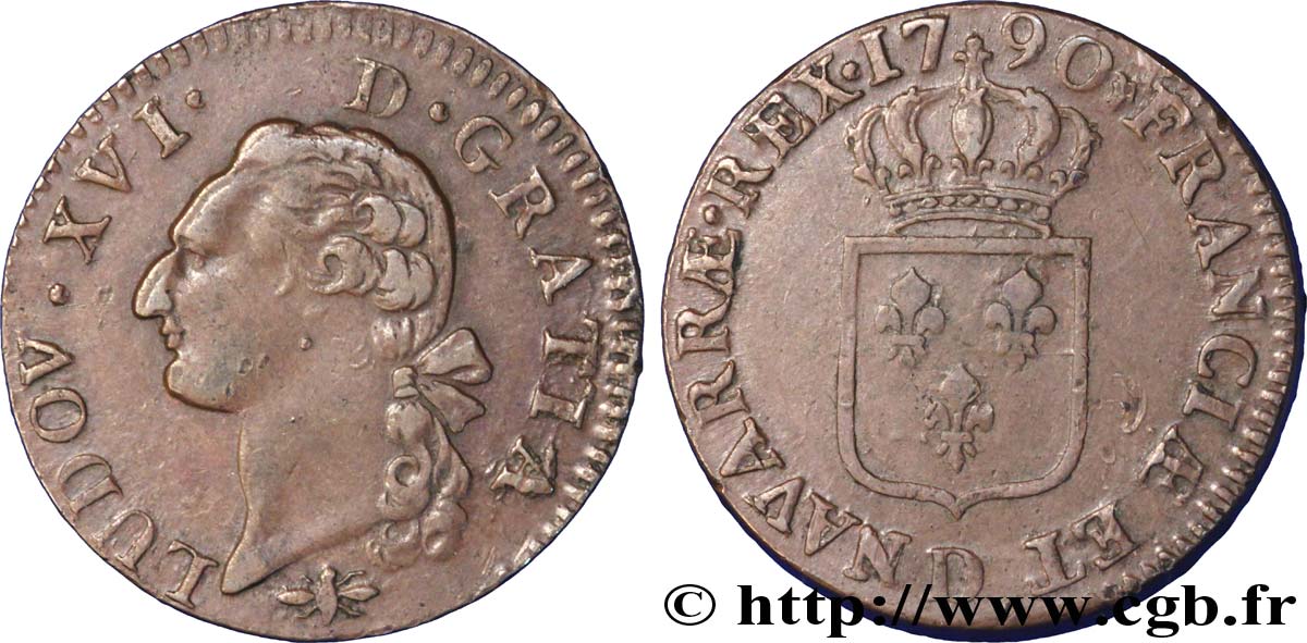 LOUIS XVI Sol dit  à l écu  1790 Lyon TTB+