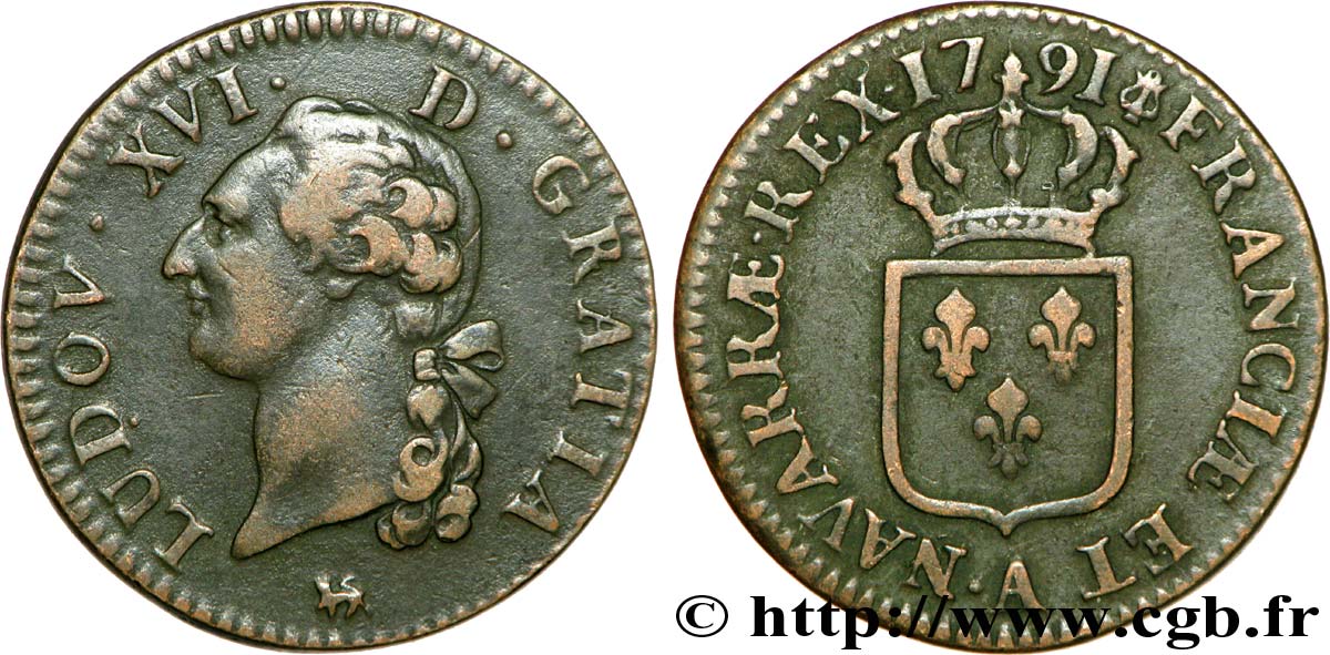 LOUIS XVI (MONARQUE CONSTITUTIONNEL)  Sol dit &nbsp;à l&nbsp;écu&nbsp; 1791 Paris TTB