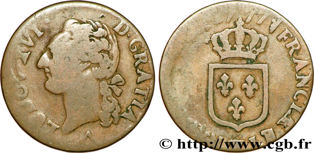 LOUIS XVI Demi-sol dit &nbsp;à l&nbsp;écu&nbsp; 1777 Lille B