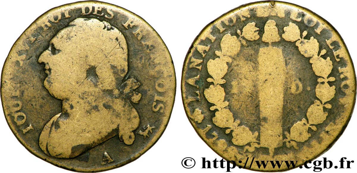 LOUIS XVI 12 deniers dit  au faisceau , type FRANÇOIS 1792 Paris q.B