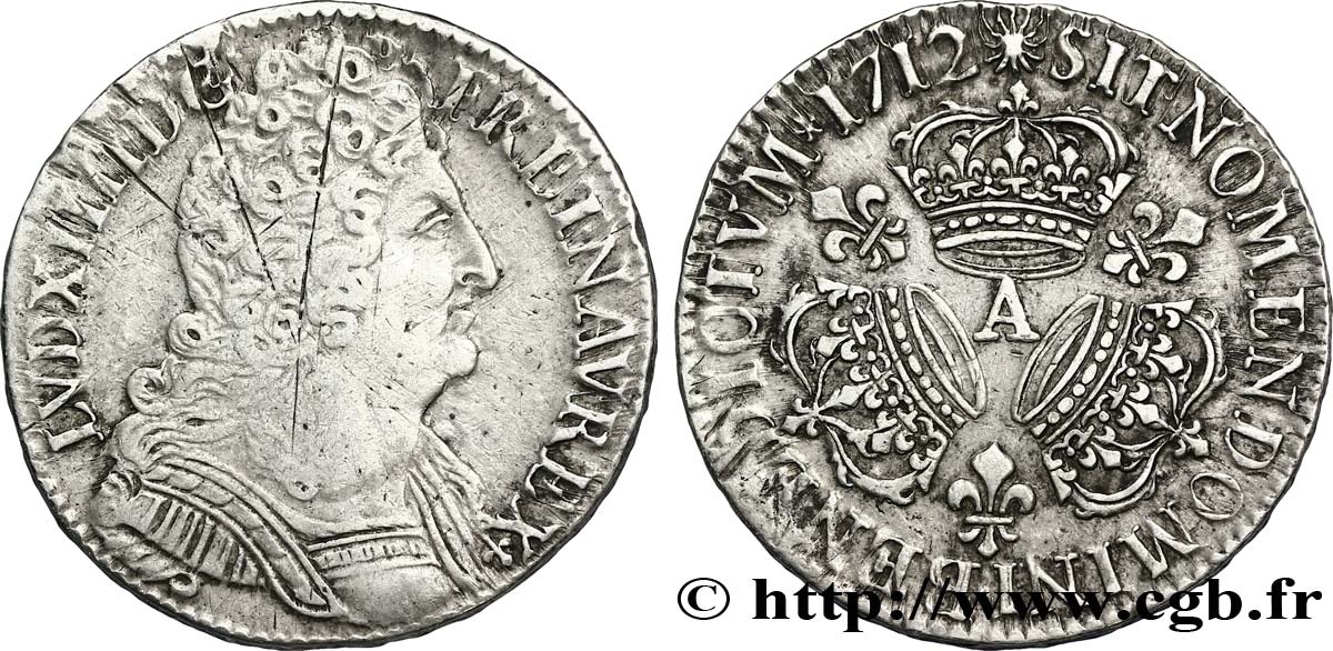 LOUIS XIV LE GRAND OU LE ROI SOLEIL Demi-écu aux trois couronnes 1712 Paris TTB/TTB+