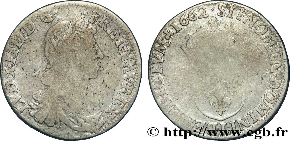 LOUIS XIV LE GRAND OU LE ROI SOLEIL Demi-écu, portrait apollinien 1662 Bayonne B