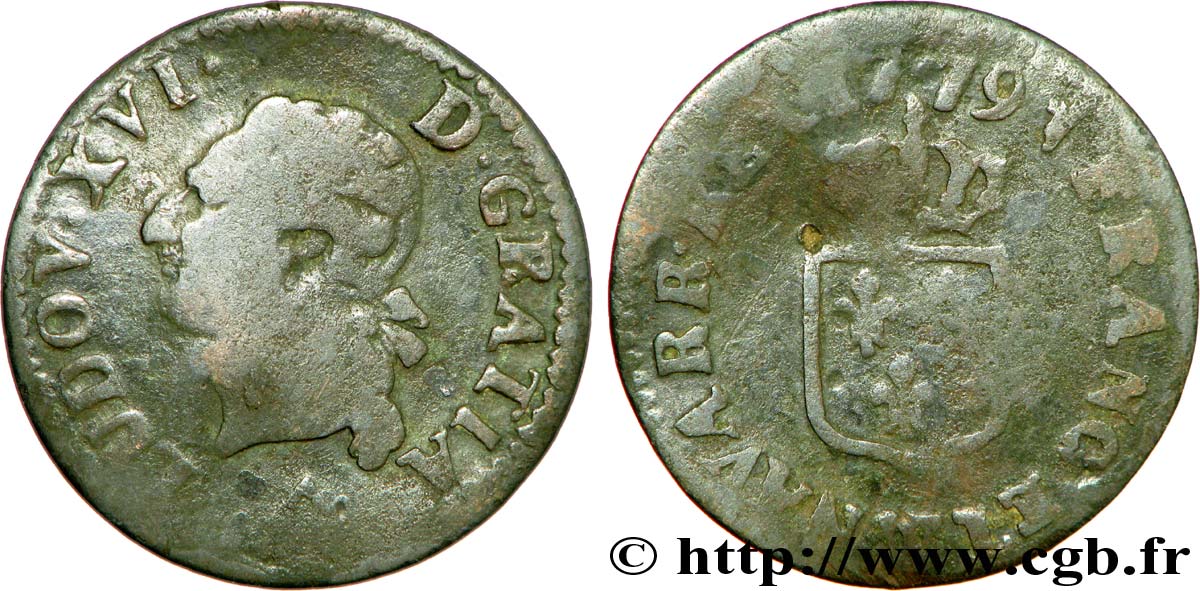 LOUIS XVI Liard dit “à l&nbsp;écu” 1779 Lille B/AB