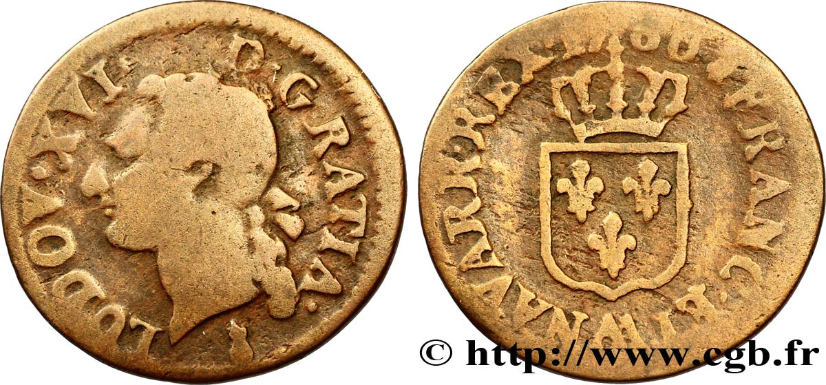LOUIS XVI Liard dit “à l&nbsp;écu” 1786 Metz B+