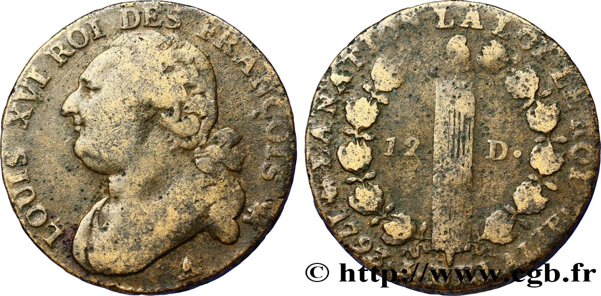LOUIS XVI (MONARQUE CONSTITUTIONNEL)  12 deniers dit  au faisceau , type FRANCOIS 1793 Paris TB