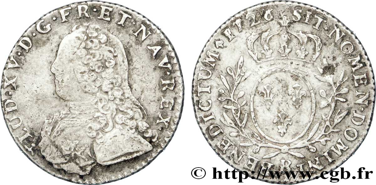 LOUIS XV DIT LE BIEN AIMÉ Dixième d’écu aux branches d’olivier, buste habillé 1726 Rouen TB+
