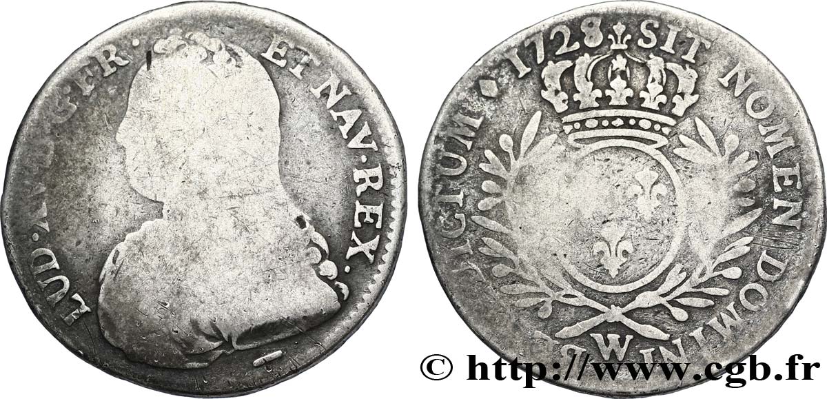 LOUIS XV DIT LE BIEN AIMÉ Demi-écu aux branches d olivier, buste habillé 1728 Lille B