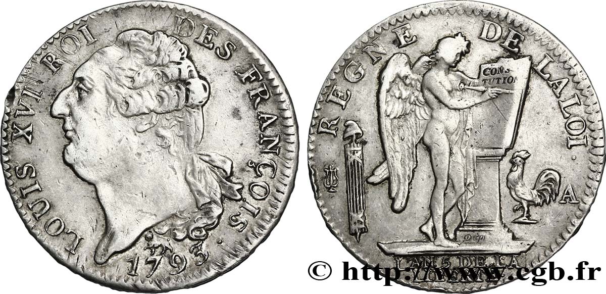 LOUIS XVI (MONARQUE CONSTITUTIONNEL)  Écu dit  au génie , légende FRANÇOIS 1793 Paris TTB