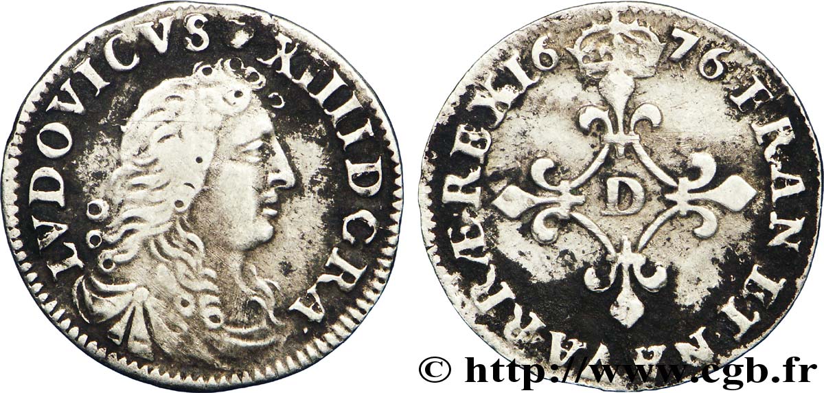 LOUIS XIV LE GRAND OU LE ROI SOLEIL Quatre sols à la croix formée de lis 1676 Vimy-en-Lyonnais (actuellement Neuville-sur-Saône) TB+