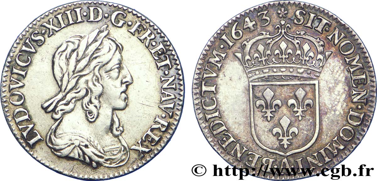 LOUIS XIII LE JUSTE Douzième d écu, buste drapé et cuirassé (2e buste de Jean Warin) 1643 Paris, Monnaie de Matignon TTB+