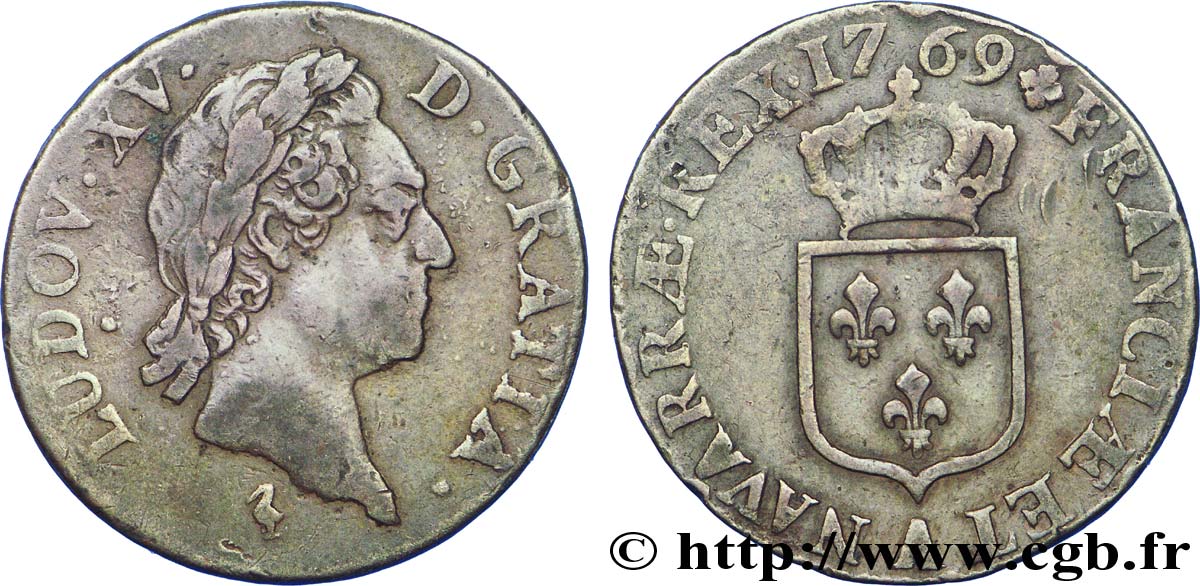 LOUIS XV DIT LE BIEN AIMÉ Demi-sol dit &nbsp;à la vieille tête&nbsp; 1769 Paris TB+