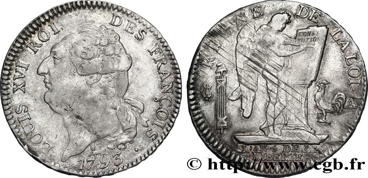 LOUIS XVI (MONARQUE CONSTITUTIONNEL)  Écu dit  au génie , légende FRANÇOIS 1793 Paris TTB