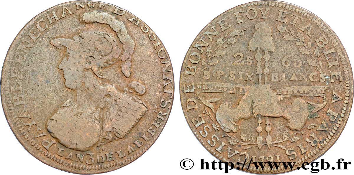 REVOLUTION COINAGE / CONFIANCE (MONNAIES DE…) Six blancs de Montagny 1791 s.l. VF