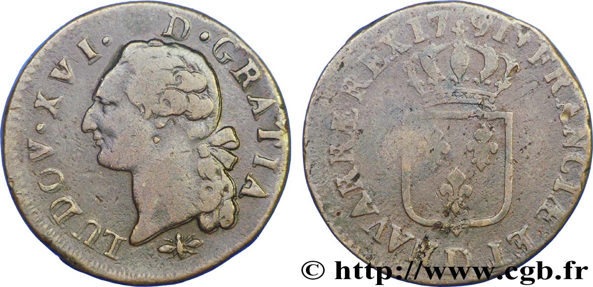 LOUIS XVI (MONARQUE CONSTITUTIONNEL)  Sol dit  à l écu  1791 Lyon TB+