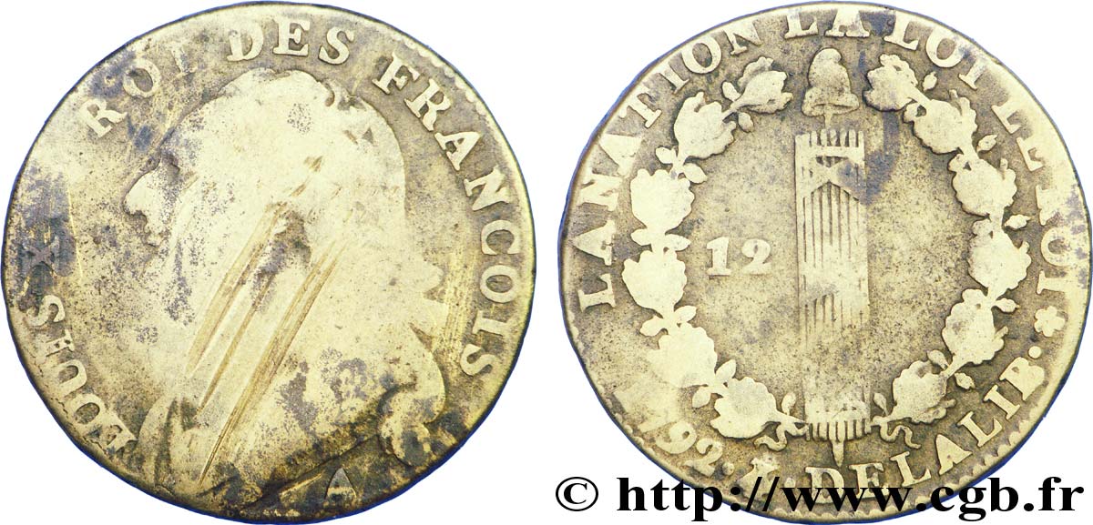 LOUIS XVI (MONARQUE CONSTITUTIONNEL)  12 deniers dit &nbsp;au faisceau&nbsp;, type FRANCOIS 1792 Paris, Monnaie du Louvre AB