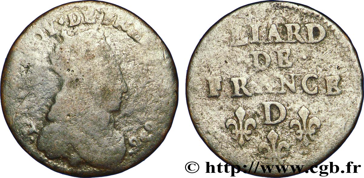 LOUIS XIV &nbsp;THE SUN KING&nbsp; Liard de cuivre, 2e type 1656 Vimy-en-Lyonnais (actuellement Neuville-sur-Saône) B