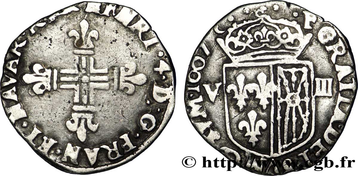 HENRI IV LE GRAND Huitième d écu de Navarre 1607 Saint-Palais TB+