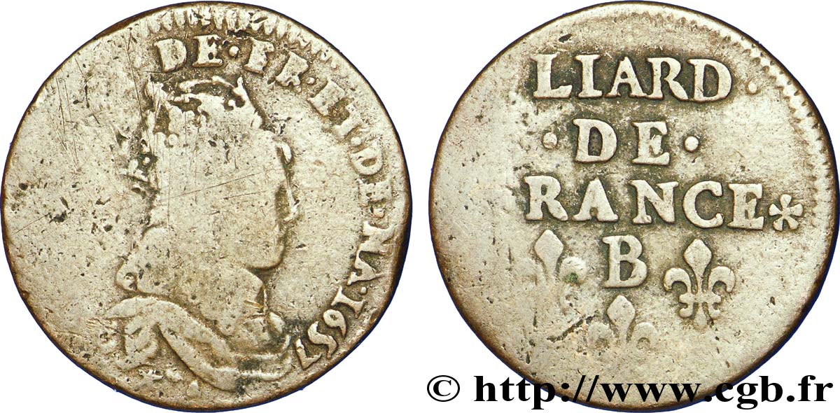 LOUIS XIV LE GRAND OU LE ROI SOLEIL Liard du 2e type 1657 Acquigny B