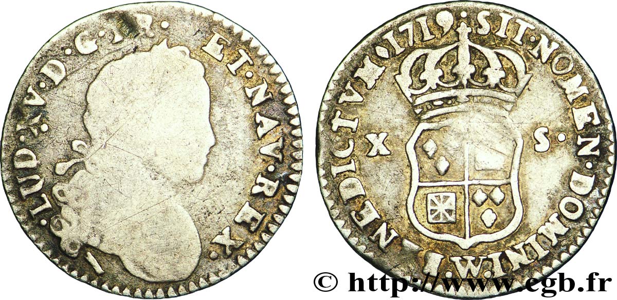 LOUIS XV  THE WELL-BELOVED  X sols de Navarre 1719 Lille q.MB/MB