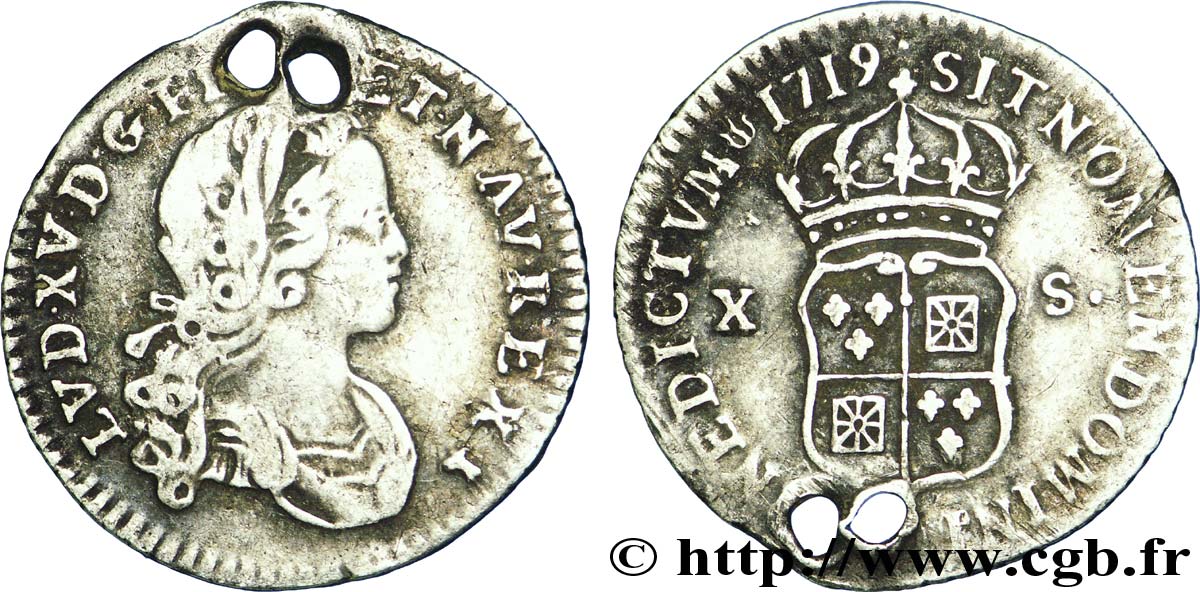 LOUIS XV  THE WELL-BELOVED  X sols de Navarre 1719 Lyon fS