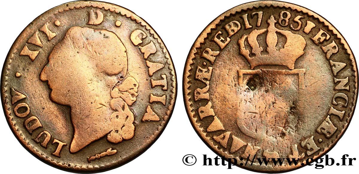 LOUIS XVI Sol dit &nbsp;à l&nbsp;écu&nbsp; de Béarn 1785 Pau B