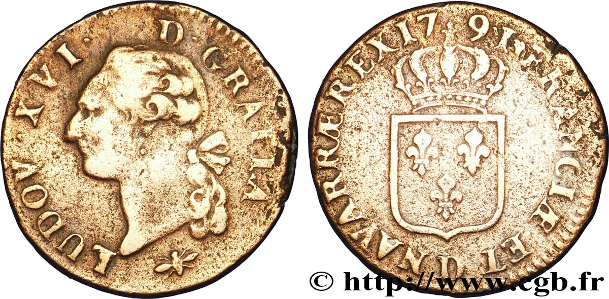 LOUIS XVI (MONARQUE CONSTITUTIONNEL)  Sol dit  à l écu  1791 Lyon TB+