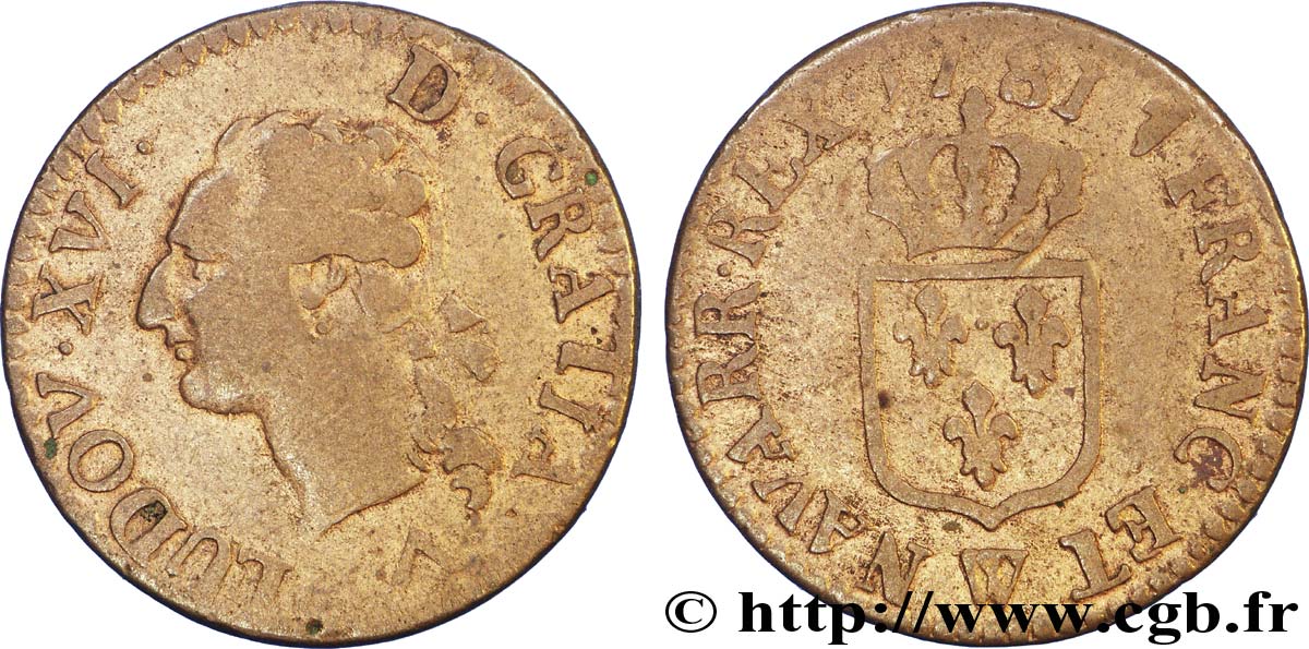 LOUIS XVI Liard dit  à l écu  1781 Lille B+