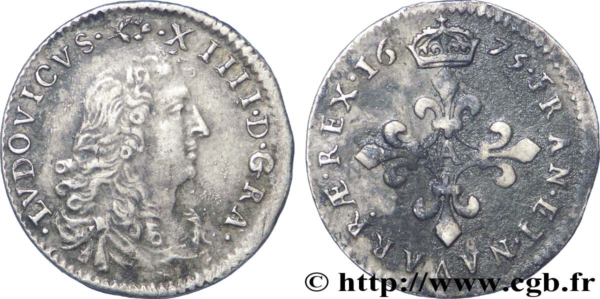 LOUIS XIV LE GRAND OU LE ROI SOLEIL Quatre sols à la croix formée de lis 1675 Paris TB+