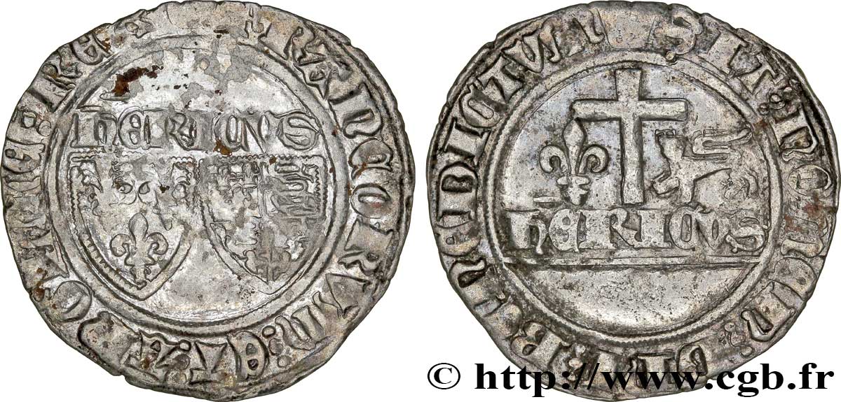 HENRY VI DE LANCASTRE - ROI DE FRANCE (1422-1453) - ROI D&nbsp;ANGLETERRE (1422-1461) et (1470-1471) Blanc aux écus n.d. Paris TB+