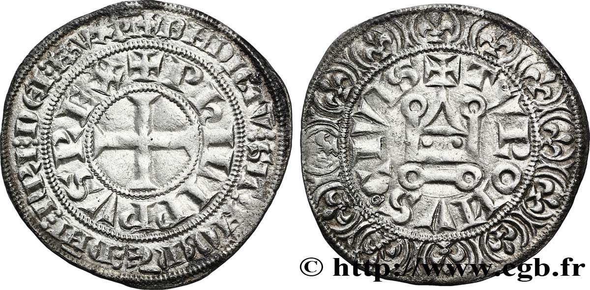 PHILIPPE III LE HARDI ET PHILIPPE IV LE BEL - MONNAYAGE COMMUN (à partir de 1280) Gros tournois à l&nbsp;O rond n.d. s.l. TTB+