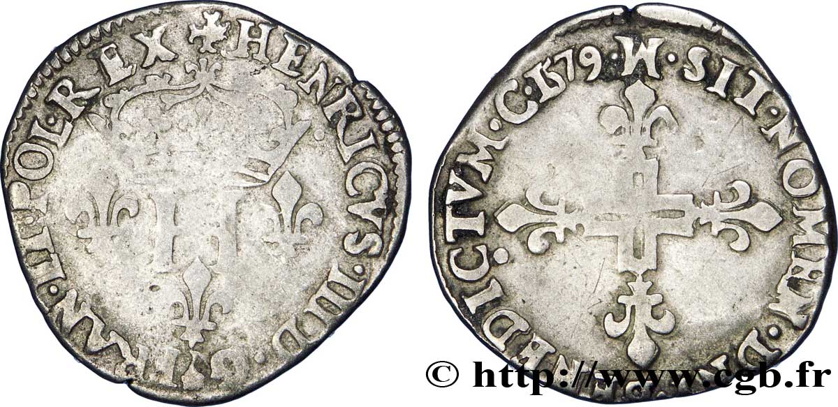 HENRY III Double sol parisis, 2e type 1579 Toulouse BC+