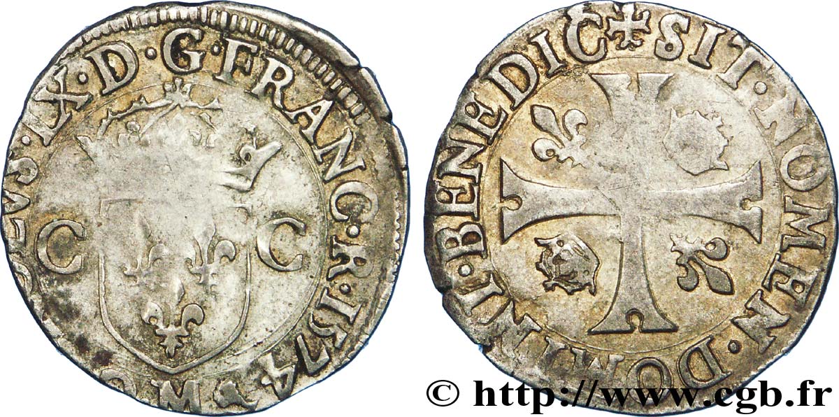CHARLES IX Douzain aux deux C, 1er type 1574 Toulouse TB+