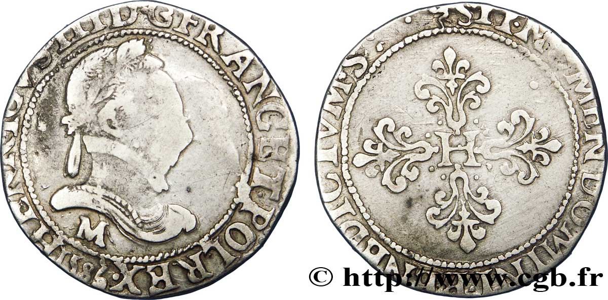 HENRI III Franc au col plat 1586 Toulouse TB+/TTB