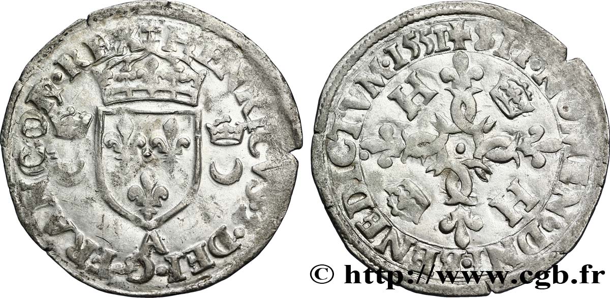 HENRI II Douzain aux croissants 1551 Paris TTB