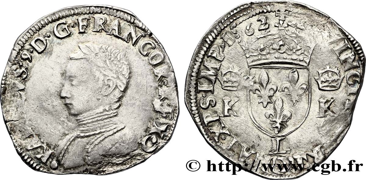 CHARLES IX Teston, 4e type 1562 Bayonne BB