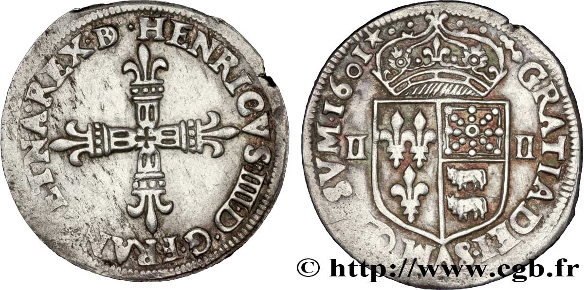 HENRY IV Quart d écu de Béarn 1601 Pau XF
