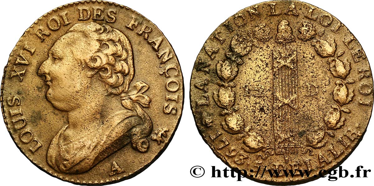 LOUIS XVI (MONARQUE CONSTITUTIONNEL)  12 deniers dit  au faisceau , type FRANÇOIS 1793 Paris TTB/TB+