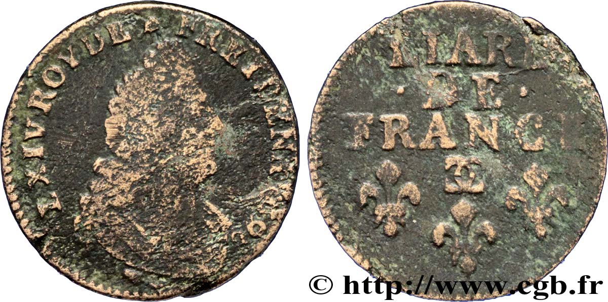 LOUIS XIV LE GRAND OU LE ROI SOLEIL Liard, 3e type, buste âgé 1698 Besançon B+