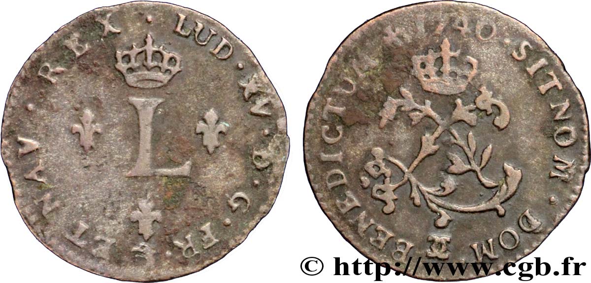 LOUIS XV DIT LE BIEN AIMÉ Double sol de billon 1740 Besançon TB